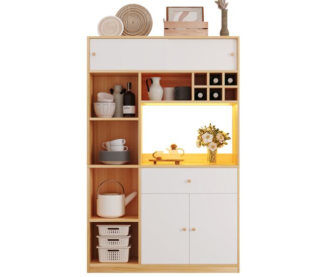 Aparador 115x35x180 cm - buffet con led, armario multifuncional, 1 cajón, 3 puertas, estantes