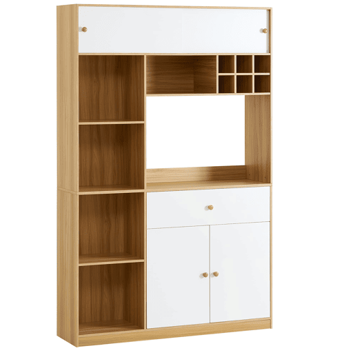 Aparador 115x35x180 cm - Buffet com LED, armário multifuncional, 1 gaveta, 3 portas, prateleiras Aparador 115x35x180 cm - Buffet com LED, armário multifuncional, 1 gaveta, 3 portas, prateleiras