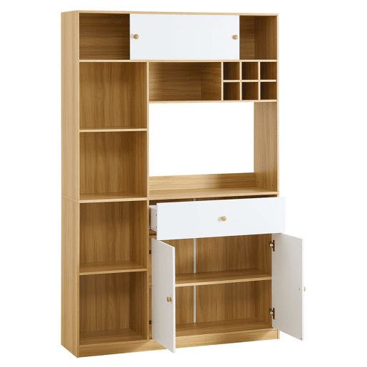 Aparador 115x35x180 cm - Buffet com LED, armário multifuncional, 1 gaveta, 3 portas, prateleiras Aparador 115x35x180 cm - Buffet com LED, armário multifuncional, 1 gaveta, 3 portas, prateleiras