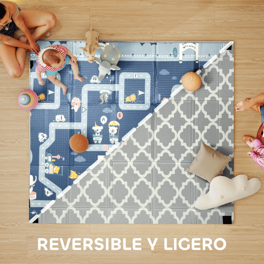 AIYAPLAY Tapete de Brincar Dobrável Acolchoado para Bebé 202x180,5x1 cm Laterais Dobráveis Tapete de Atividades Bebé XPE Impermeável com Bolsa de Transporte Multicor