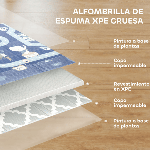 AIYAPLAY Tapete de Brincar Dobrável Acolchoado para Bebé 202x180,5x1 cm Laterais Dobráveis Tapete de Atividades Bebé XPE Impermeável com Bolsa de Transporte Multicor