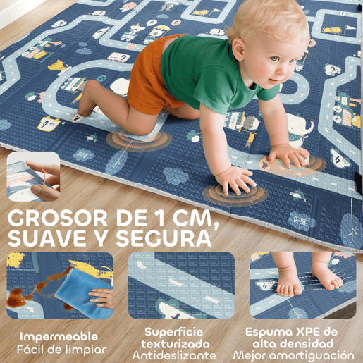 AIYAPLAY Tapete de Brincar Dobrável Acolchoado para Bebé 202x180,5x1 cm Laterais Dobráveis Tapete de Atividades Bebé XPE Impermeável com Bolsa de Transporte Multicor