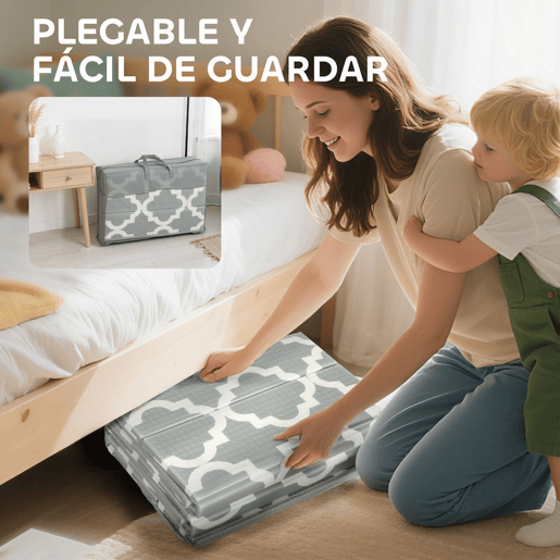 AIYAPLAY Tapete de Brincar Dobrável Acolchoado para Bebé 202x180,5x1 cm Laterais Dobráveis Tapete de Atividades Bebé XPE Impermeável com Bolsa de Transporte Multicor