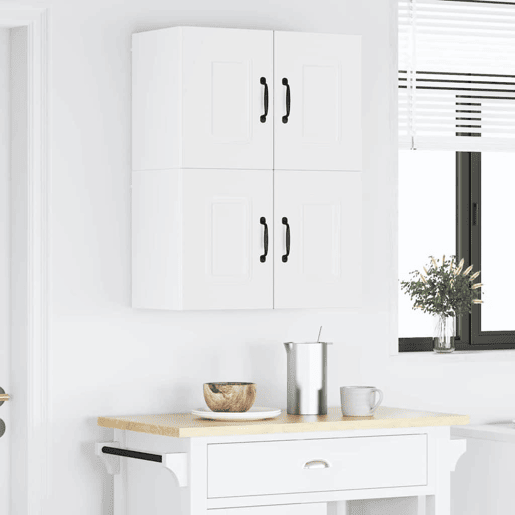 Lote de 2 Armários de cozinha suspendidos - Cozinha modular Colgantes com porta Branco Brilhante