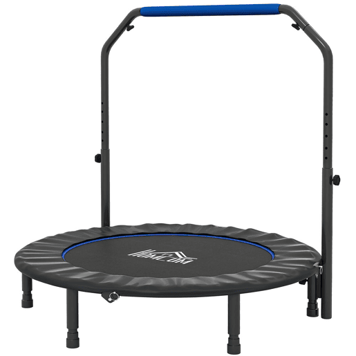 HOMCOM Trampolim Fitness Ø122 Trampolim Dobrável com Pega Ajustável em 4 Níveis Estrutura de Aço para Treino de Pernas Corpo em Casa Escritório Ginásio Azul