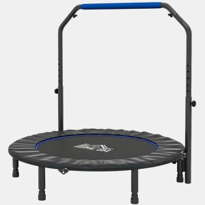HOMCOM Trampolim Fitness Ø122 Trampolim Dobrável com Pega Ajustável em 4 Níveis Estrutura de Aço para Treino de Pernas Corpo em Casa Escritório Ginásio Azul