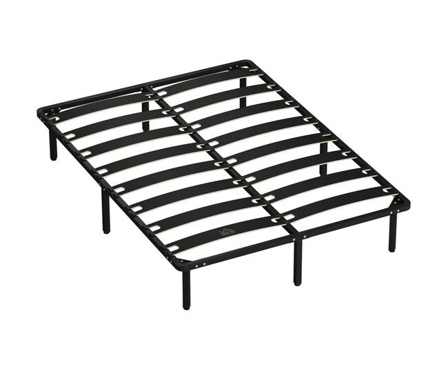 Homcom somier 140x190 cm, altura 26 cm, estructura de cama de plataforma de acero con espacio de almacenamiento debajo y láminas de álamo, fácil de