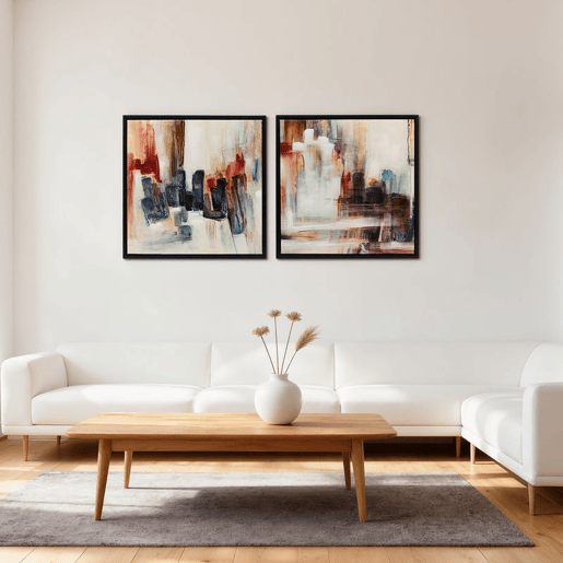 HOMCOM Quadros em Tela Abstractos à Mão 40x40 cm 2 Peças Quadros de Arte de Parede Emoldurados Textura Elegante Decoração Moderna para Quarto Sala Cozinha Multicolor
