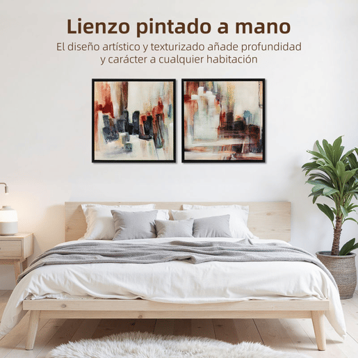 HOMCOM Quadros em Tela Abstractos à Mão 40x40 cm 2 Peças Quadros de Arte de Parede Emoldurados Textura Elegante Decoração Moderna para Quarto Sala Cozinha Multicolor