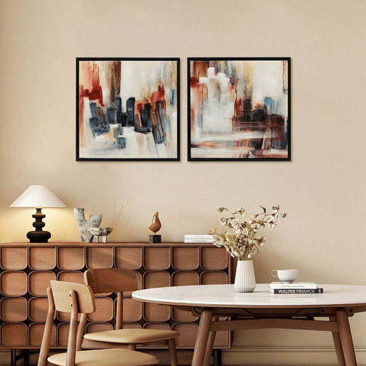 HOMCOM Quadros em Tela Abstractos à Mão 40x40 cm 2 Peças Quadros de Arte de Parede Emoldurados Textura Elegante Decoração Moderna para Quarto Sala Cozinha Multicolor