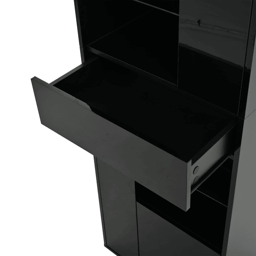 Vitrine + 55x38x170 cm - 1 gaveta, 4 portas, LED, alto brilho - Preto