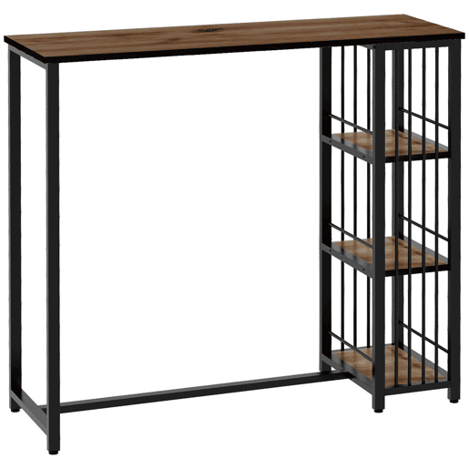 HOMCOM Mesa Alta de Cozinha com 3 Prateleiras Mesa de Bar Retangular para 2 Pessoas Pés de Aço para Sala Sala de Jantar 120x40x105 cm Castanho e Preto