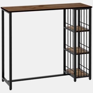 HOMCOM Mesa Alta de Cozinha com 3 Prateleiras Mesa de Bar Retangular para 2 Pessoas Pés de Aço para Sala Sala de Jantar 120x40x105 cm Castanho e Preto