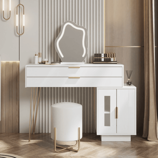 Tocador LED 100x40x78 cm - Design moderno extensível para quarto - Branco