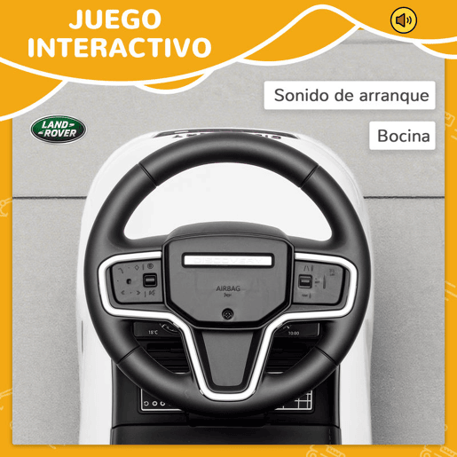AIYAPLAY Carro Andador Infantil com Licença de Land Rover Carro Andador para Crianças de 18-36 Meses com Armazenamento Volante Buzina Sons de Motor 65,5x28x42 cm Branco