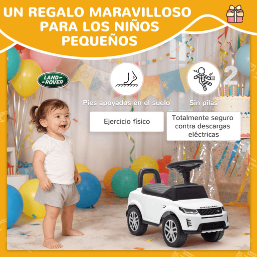 AIYAPLAY Carro Andador Infantil com Licença de Land Rover Carro Andador para Crianças de 18-36 Meses com Armazenamento Volante Buzina Sons de Motor 65,5x28x42 cm Branco