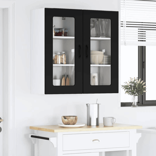 Lote de 2 Armários de cozinha suspendidos - Cozinha modular Colgantes Preto 40 x 31 x 80 cm