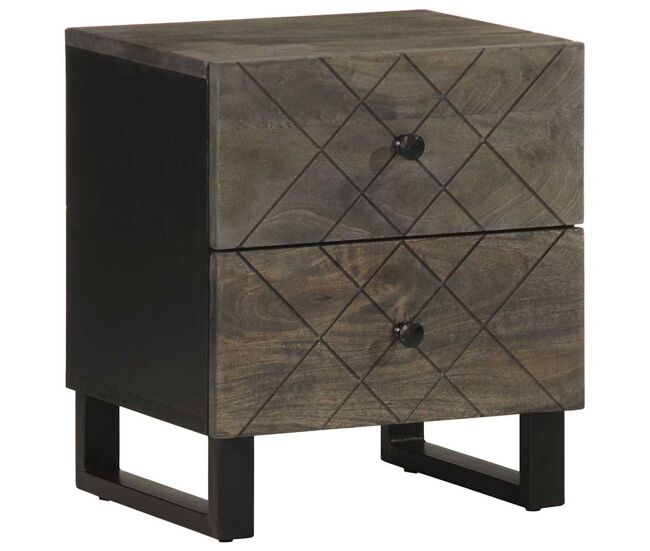 Mesita de noche Charoita 2 cajones madera de mango negro 46x40x33 cm