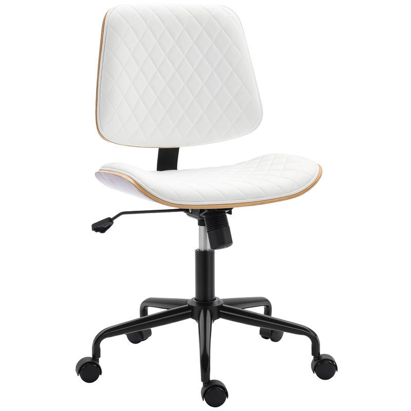 Homcom silla de escritorio sin brazos, silla de oficina giratoria, tapizada en cuero sintético, con respaldo curvado, asiento forma u, altura