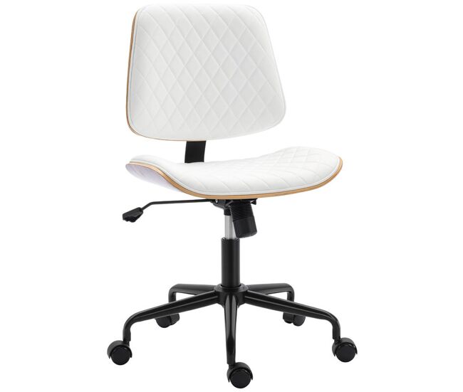 Homcom silla de escritorio sin brazos, silla de oficina giratoria, tapizada en cuero sintético, con respaldo curvado, asiento forma u, altura