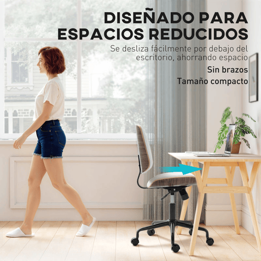 HOMCOM Cadeira de Escritório sem Apoios de Braço, Giratória, Revestida em Couro Sintético, com Encosto Curvado, Assento em Forma de U, Altura Regulável, Basculante, Cadeira de Maquilhagem, Branco