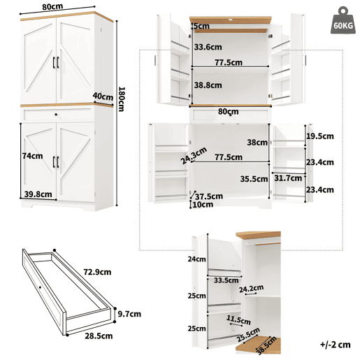 Aparador 80x40x180 cm - 12 compartimentos e gavetas - MDF e aglomerado