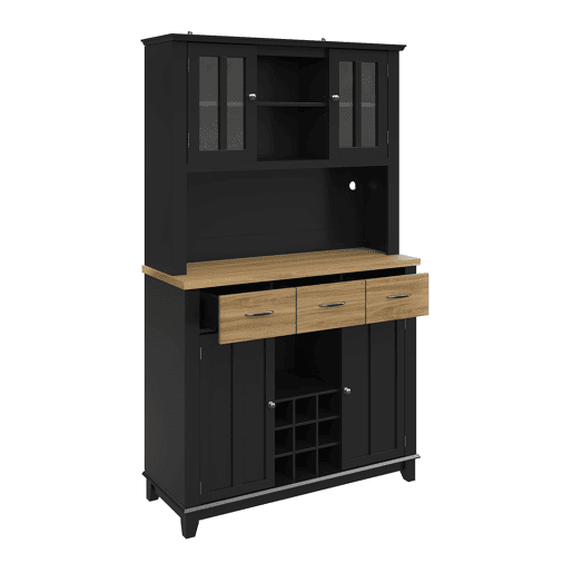Aparador 106 x 40 x 179,5 cm - Vitrina com prateleiras ajustáveis e LED - Preto