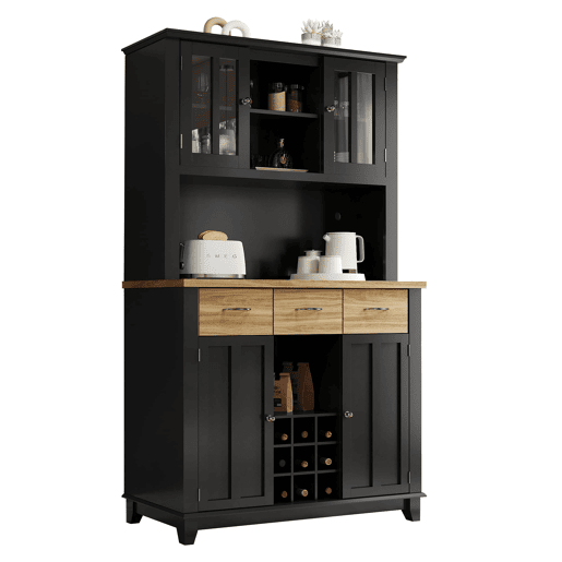 Aparador 106 x 40 x 179,5 cm - Vitrina com prateleiras ajustáveis e LED - Preto