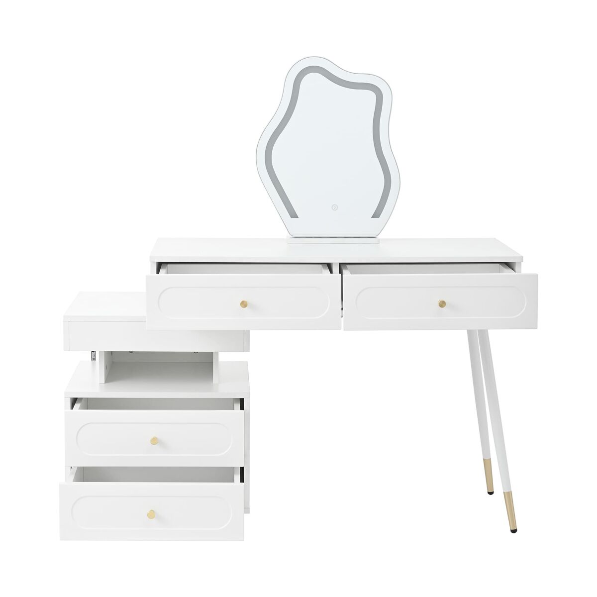 Tocador 140x40x130 cm - led, 4 cajones y estante abierto - blanco