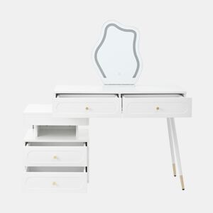 Tocador 140x40x130 cm - LED, 4 gavetas e prateleira aberta - Branco