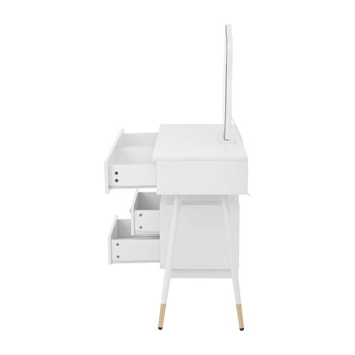 Tocador 140x40x130 cm - LED, 4 gavetas e prateleira aberta - Branco