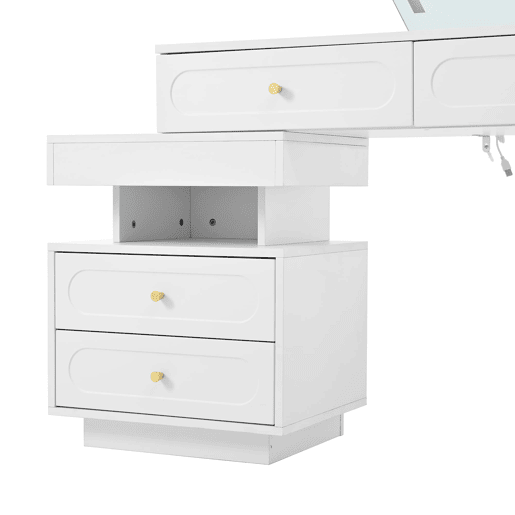 Tocador 140x40x130 cm - LED, 4 gavetas e prateleira aberta - Branco