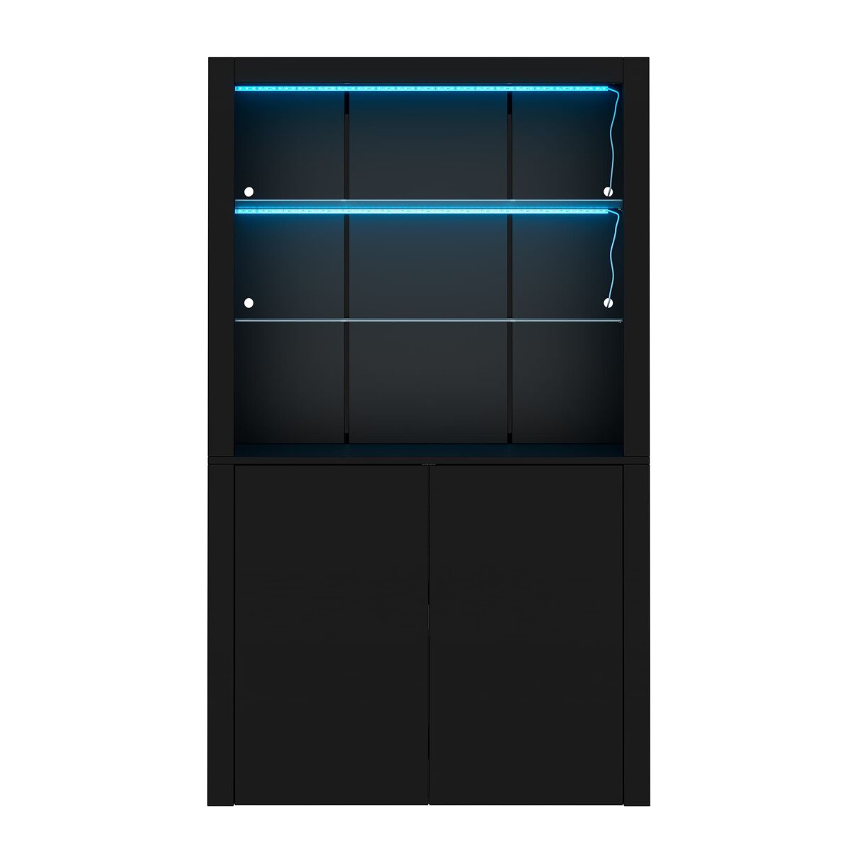 Vitrina 100x35x170 cm - highboard con led, 2 puertas y estantes de vidrio - negro