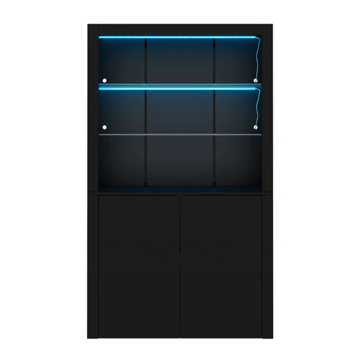 Vitrine 100x35x170 cm - Highboard com LED, 2 portas e prateleiras de vidro - Preto