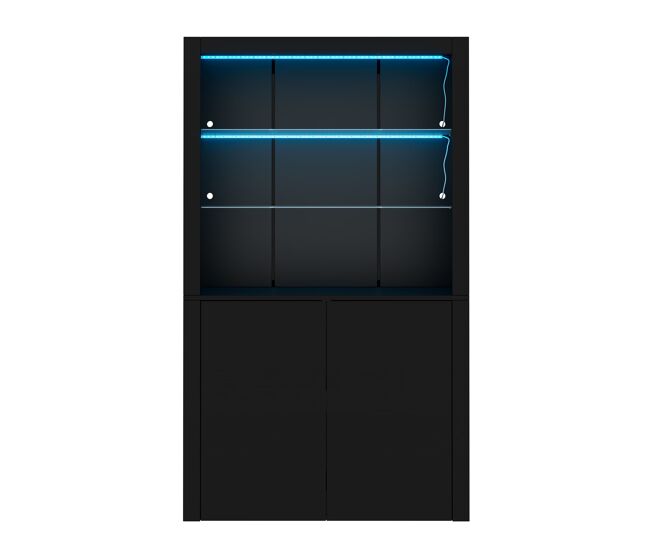 Vitrina 100x35x170 cm - highboard con led, 2 puertas y estantes de vidrio - negro
