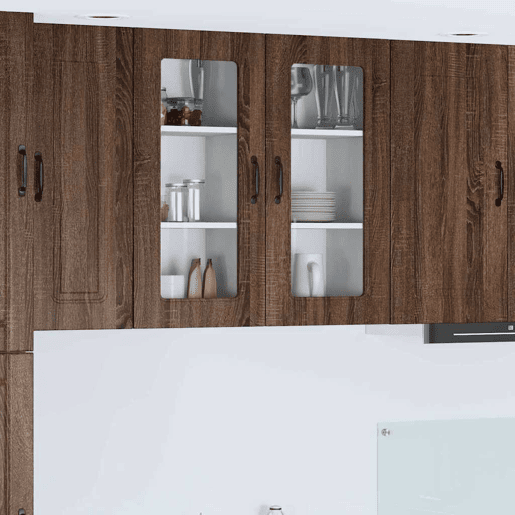 Lote de 2 Armários de cozinha suspendidos - Cozinha modular Colgantes com porta Carvalho Marrom