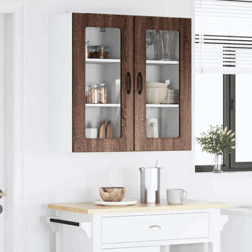 Lote de 2 Armários de cozinha suspendidos - Cozinha modular Colgantes com porta Carvalho Marrom