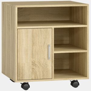 HOMCOM Armário de Escritório para Impressora Móvel para Escritório Multifuncional com Prateleiras e Amplo Espaço de Armazenamento 60x50x65,5 cm Madeira