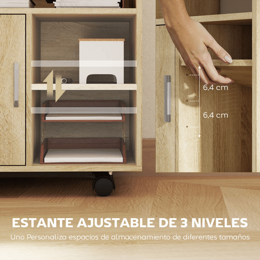 HOMCOM Armário de Escritório para Impressora Móvel para Escritório Multifuncional com Prateleiras e Amplo Espaço de Armazenamento 60x50x65,5 cm Madeira