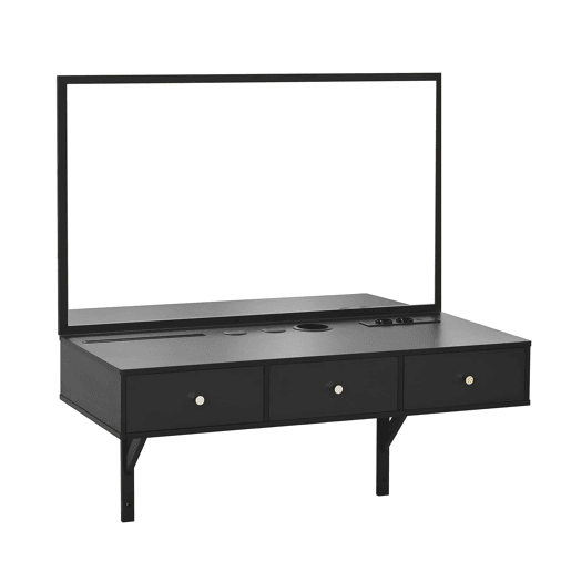 Penteadeira suspensa 100x105x45 cm - 3 gavetas, espelho, tomadas, suporte para tablet e bebida - Preto