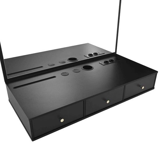 Penteadeira suspensa 100x105x45 cm - 3 gavetas, espelho, tomadas, suporte para tablet e bebida - Preto