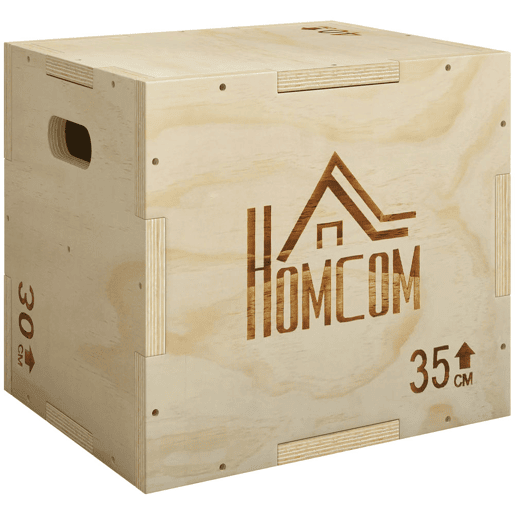 HOMCOM Caixa Pliométrica de Madeira 3 em 1 Plataforma de Caixa Pliométrica com 3 Alturas Diferentes 2 Pegas Treino de Salto Força para Casa Ginásio e Exterior 40,5x35,5x30,5 cm Madeira