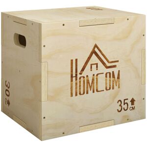 HOMCOM Caixa Pliométrica de Madeira 3 em 1 Plataforma de Caixa Pliométrica com 3 Alturas Diferentes 2 Pegas Treino de Salto Força para Casa Ginásio e Exterior 40,5x35,5x30,5 cm Madeira