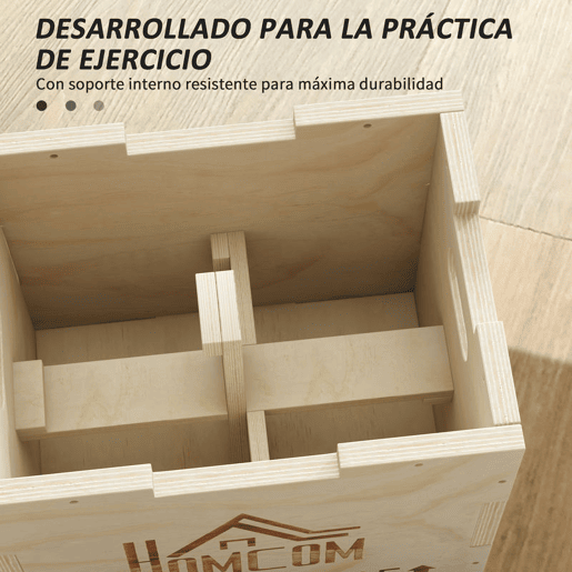 HOMCOM Caixa Pliométrica de Madeira 3 em 1 Plataforma de Caixa Pliométrica com 3 Alturas Diferentes 2 Pegas Treino de Salto Força para Casa Ginásio e Exterior 40,5x35,5x30,5 cm Madeira