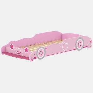 AIYAPLAY Cama Infantil 70x140 cm em Forma de Carro com Barreira de Proteção e Estrado para Crianças de 3-5 Anos Rosa