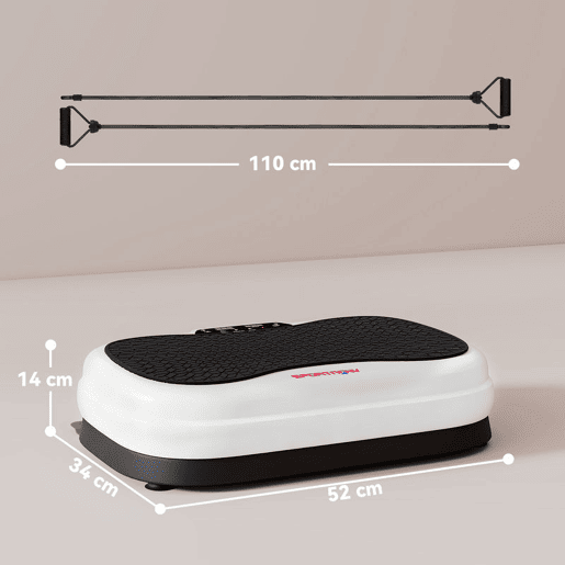 SPORTNOW Plataforma Vibratória 50 Velocidades 3 Programas Plataforma de Vibração Muscular com Ecrã LED com Controlo Remoto Bandas Elásticas para Treino Corporal Completo 52x34x14 cm Preto e Branco