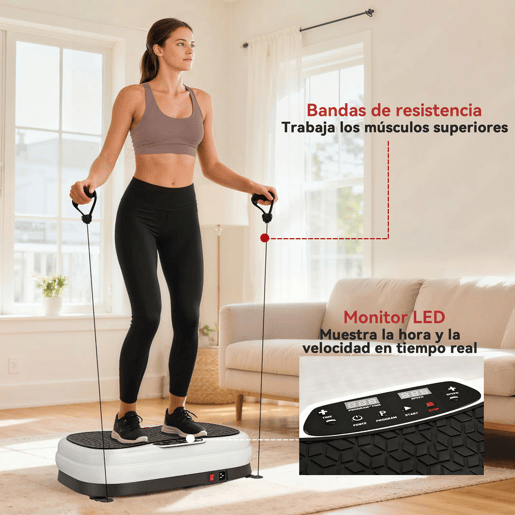 SPORTNOW Plataforma Vibratória 50 Velocidades 3 Programas Plataforma de Vibração Muscular com Ecrã LED com Controlo Remoto Bandas Elásticas para Treino Corporal Completo 52x34x14 cm Preto e Branco