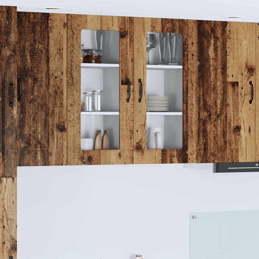 Lote de 2 Armários de cozinha suspendidos - Cozinha modular Colgantes com prateleira Madeira Antiga