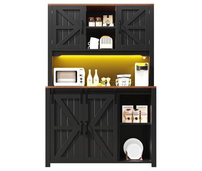 Aparador 120x40x180 cm - sideboard con puertas de acrílico y led - negro