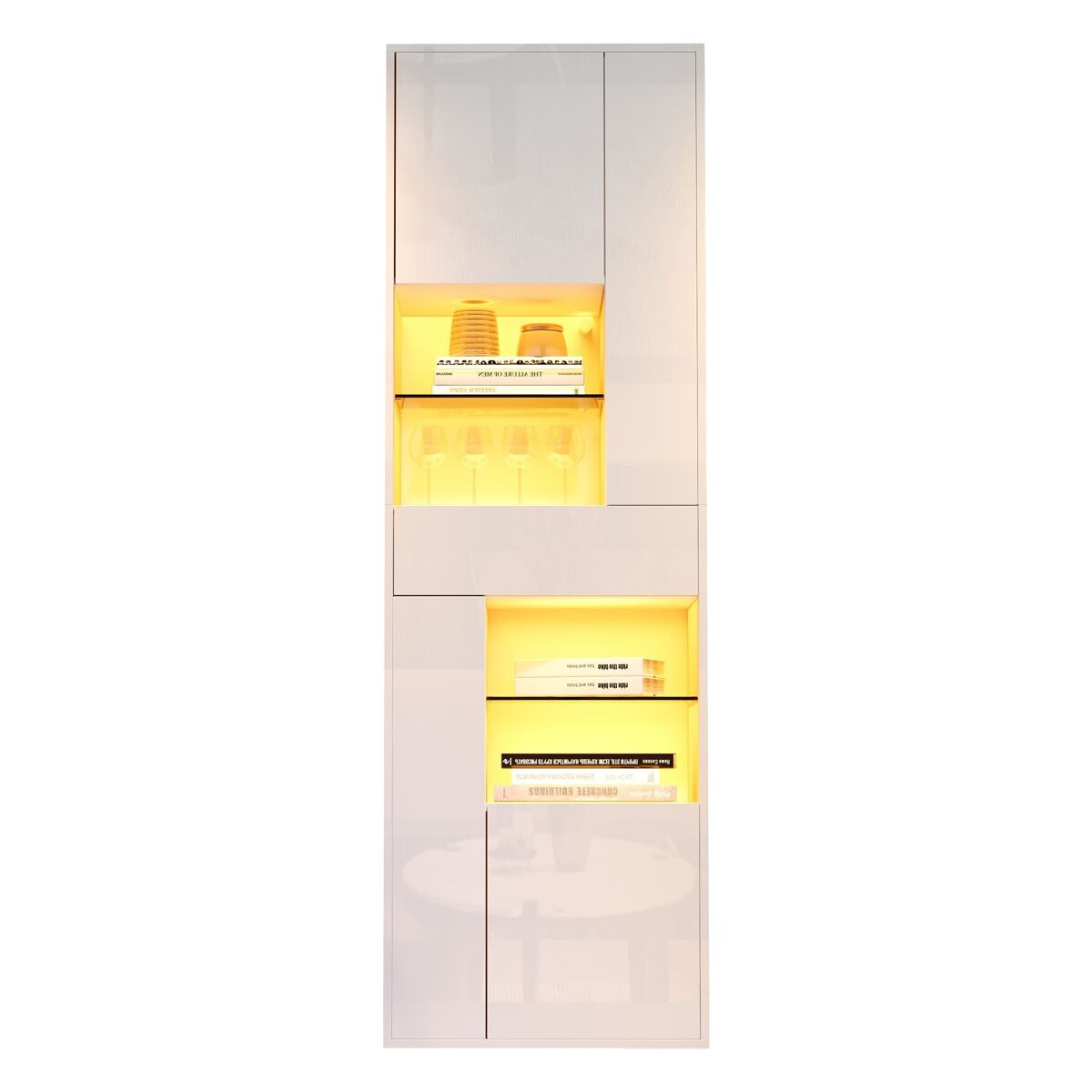 Vitrina de venta + 55x38x170 cm - 1 cajón, 4 puertas, led, alto brillo - blanco